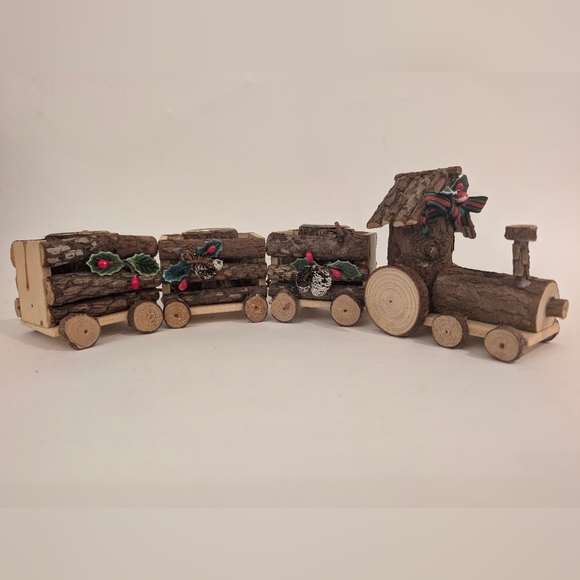 Vintage 1990s Christmas Around the World Natural Bark Train Display Candle Set - Picture 7 of 14
